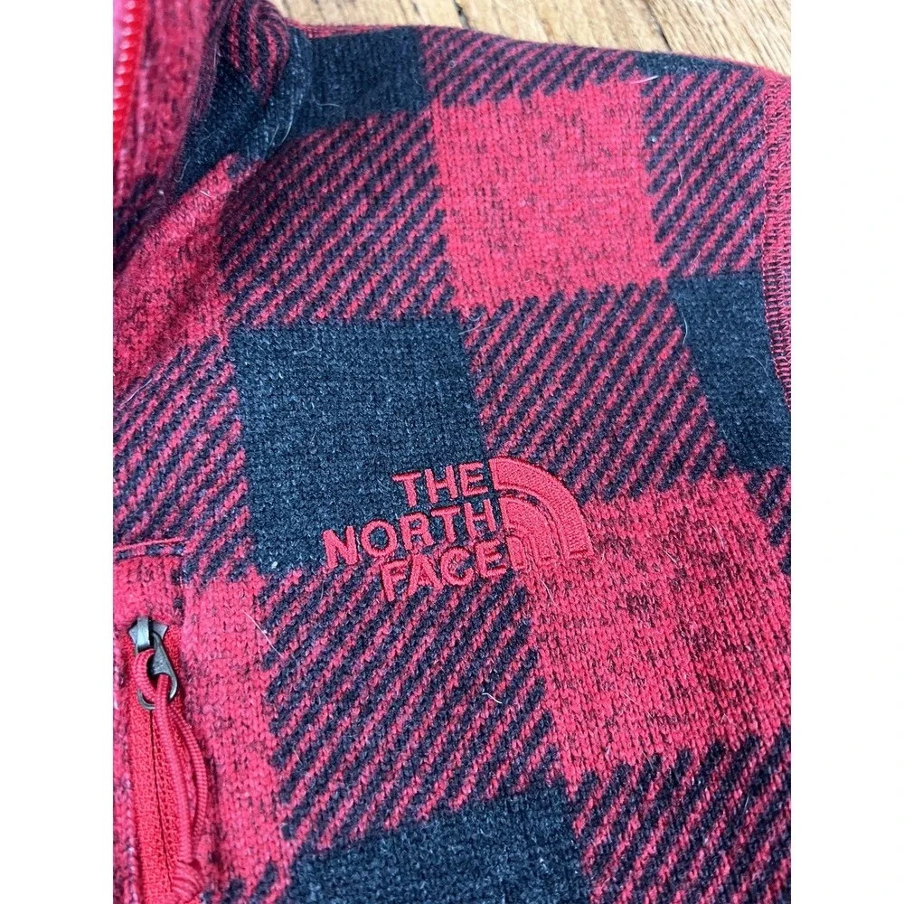 The North Face Gordon Lyons Fleece‎ 1/4 Zip Pullover Jacket Red Plaid Sz Small